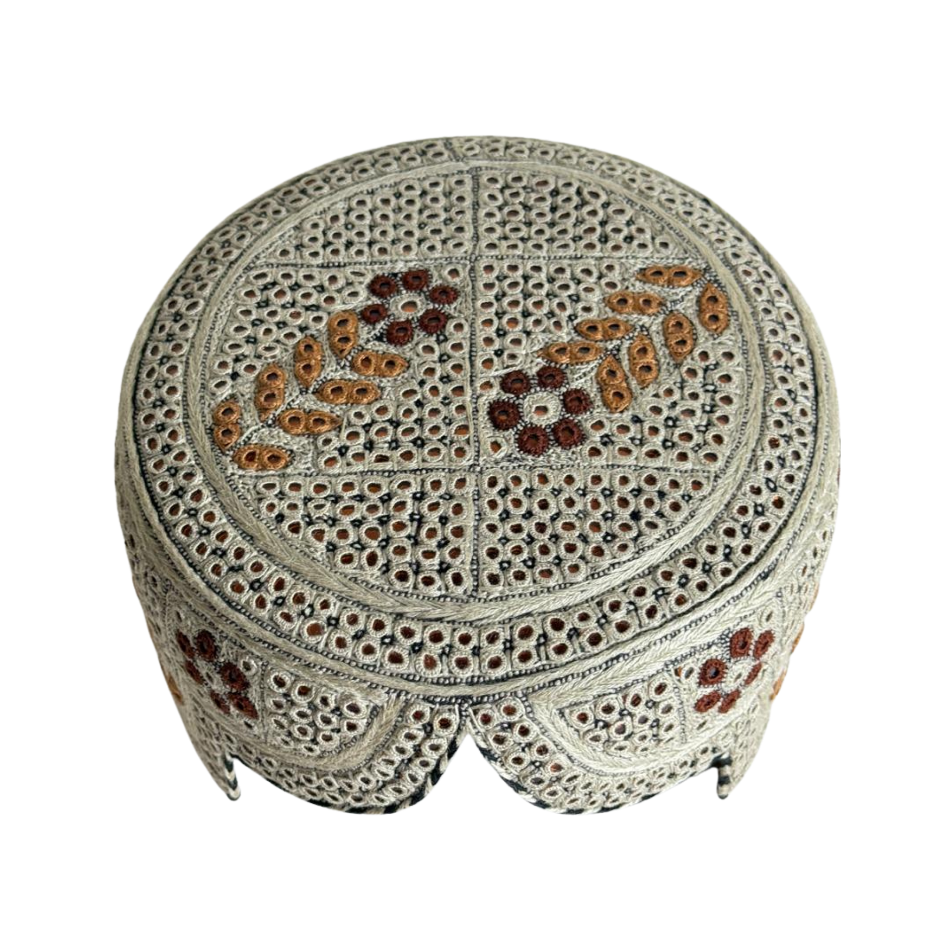 Light Brown Sindhi Topi - Flower Design - Golden Shade - Nasir Bhai