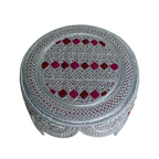White Sindhi Topi - Pink Stitching - Pink and Maroon Tikki - Raja Cap