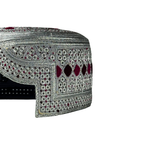 White Sindhi Topi - Maroon Stitching - Dark Martoon And Maroon Tikk i - Raja Cap