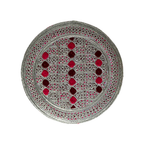 White Sindhi Topi - Pink And Purple Tikki - Pink Stitching - Raja Cap