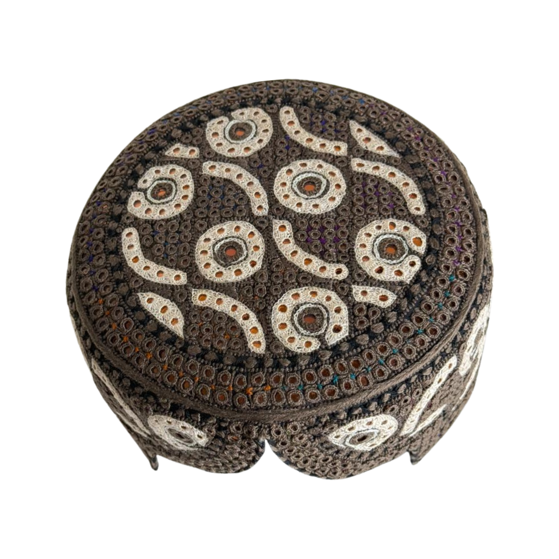Brown Sindhi Topi - Flower Design - Orange Shade - Nasir Bhai