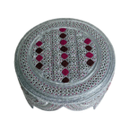 White Sindhi Topi - Pink Stitching - Maroon and Pink Tikki - Raja Cap