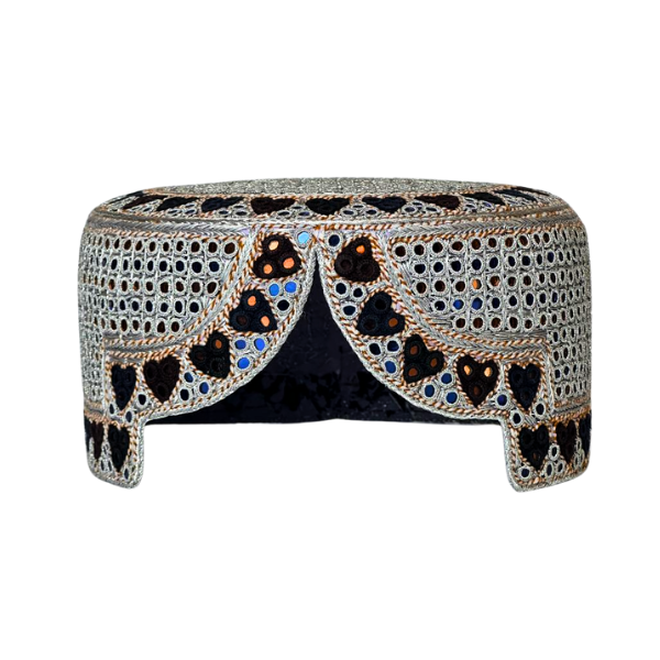Silver Sindhi Topi - Heart Design - Golden Shade - Nasir Bhai