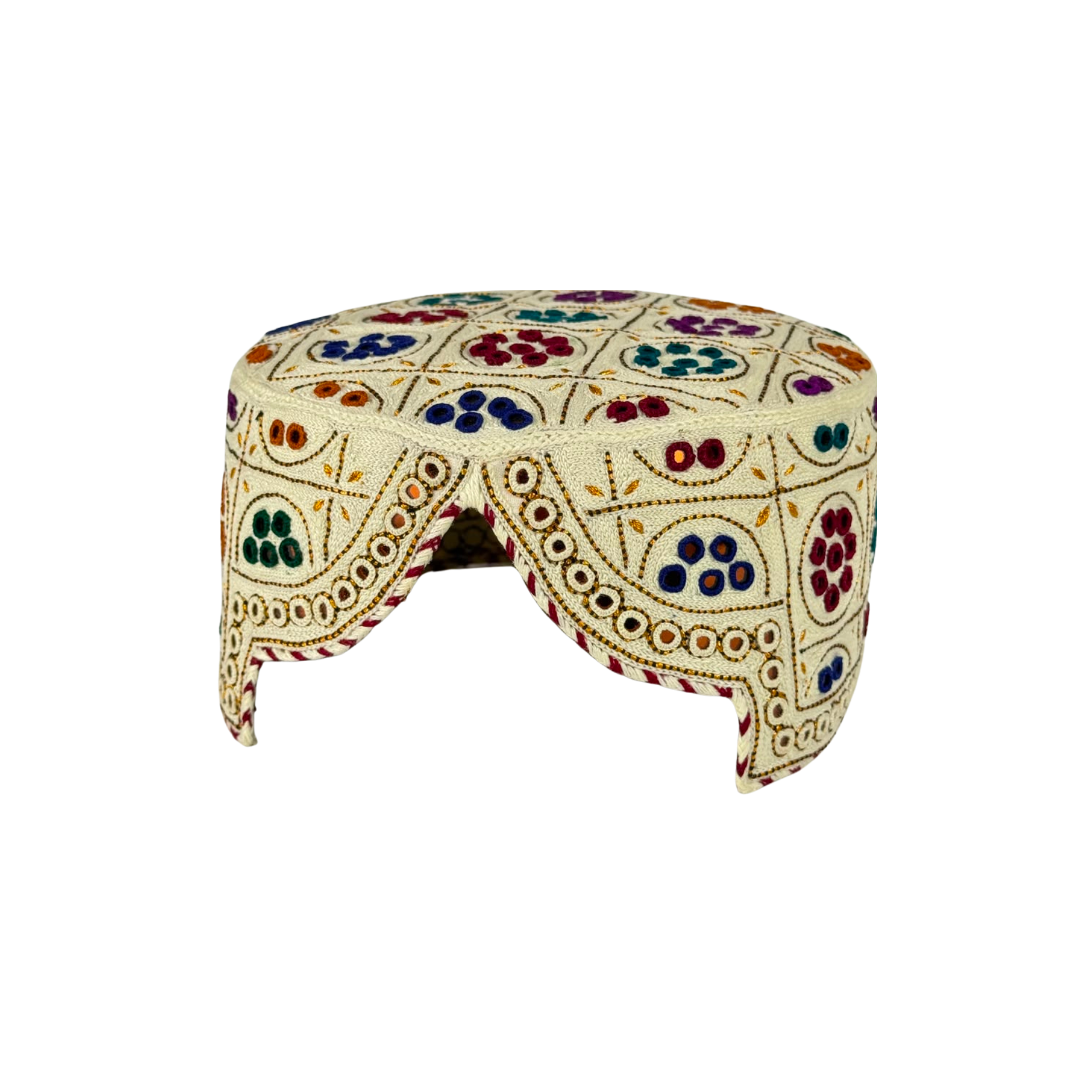 White Sindhi Topi - Traditional design - Golden Shade - Nasir Bhai