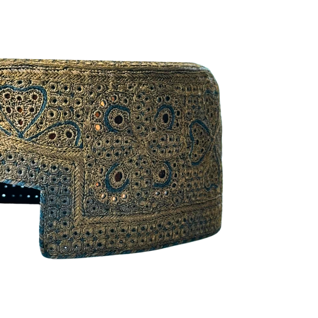 Brown Sindhi Topi - Flower Design - Heart Design- Golden Shade - Nasir Bhai