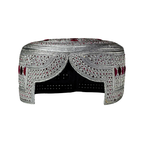 White Sindhi Topi - Maroon Stitching - Dark Martoon And Maroon Tikk i - Raja Cap