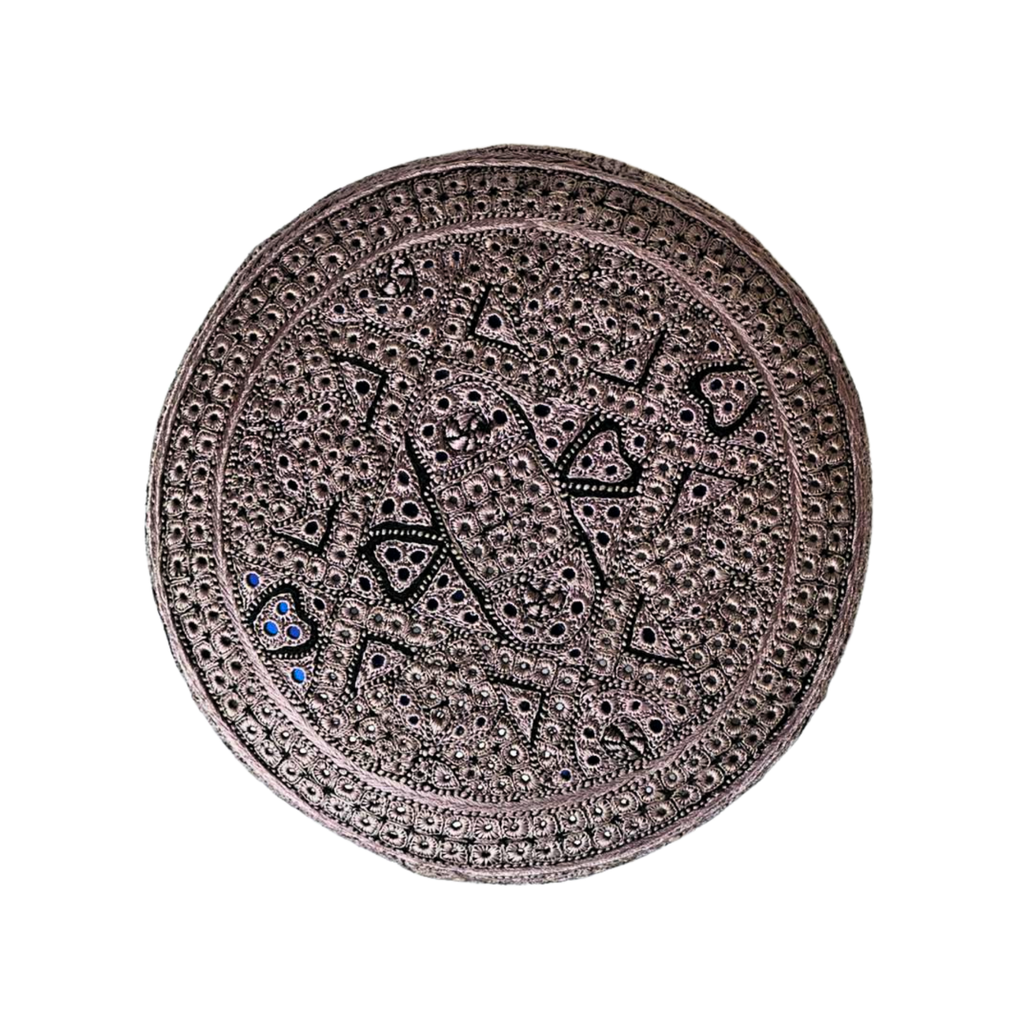 Silver Sindhi Topi - Heart Design - Nasir Bhai