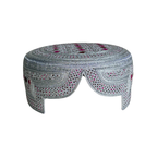 White Sindhi Topi - Pink Stitching - Maroon and Pink Tikki - Raja Cap