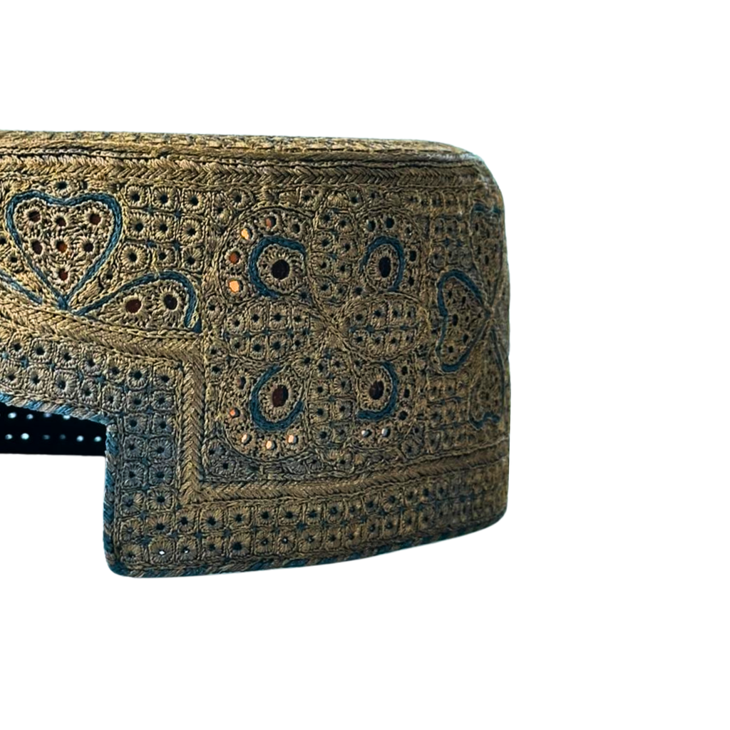 Dark Brown Sindhi Topi - Flower Design - Heart Design - Nasir Bhai