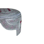 White Sindhi Topi - Pink Stitching - Maroon and Pink Tikki - Raja Cap