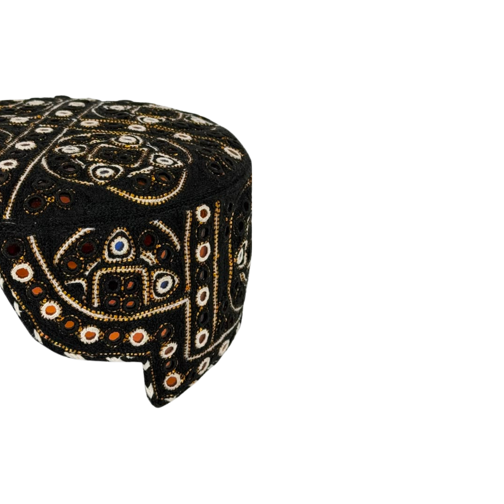 Black Balochi Topi - Traditional design - Golden Shade - Nasir Bhai