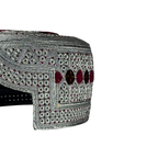 White Sindhi Topi - Pink Stitching - Dark Maroon And Maroon Tikki - Raja Cap