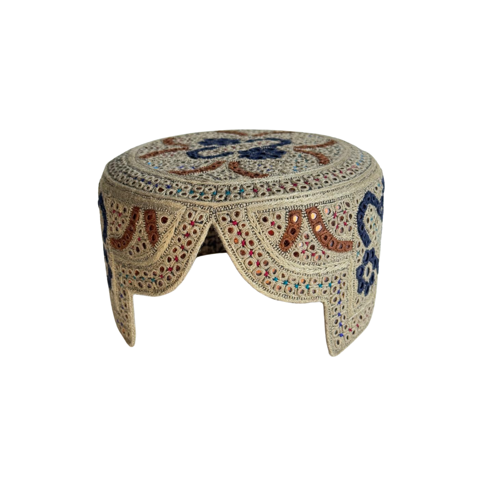 Light Brown Sindhi Topi -  Traditional Design - Blue Shade - Nasir Bhai