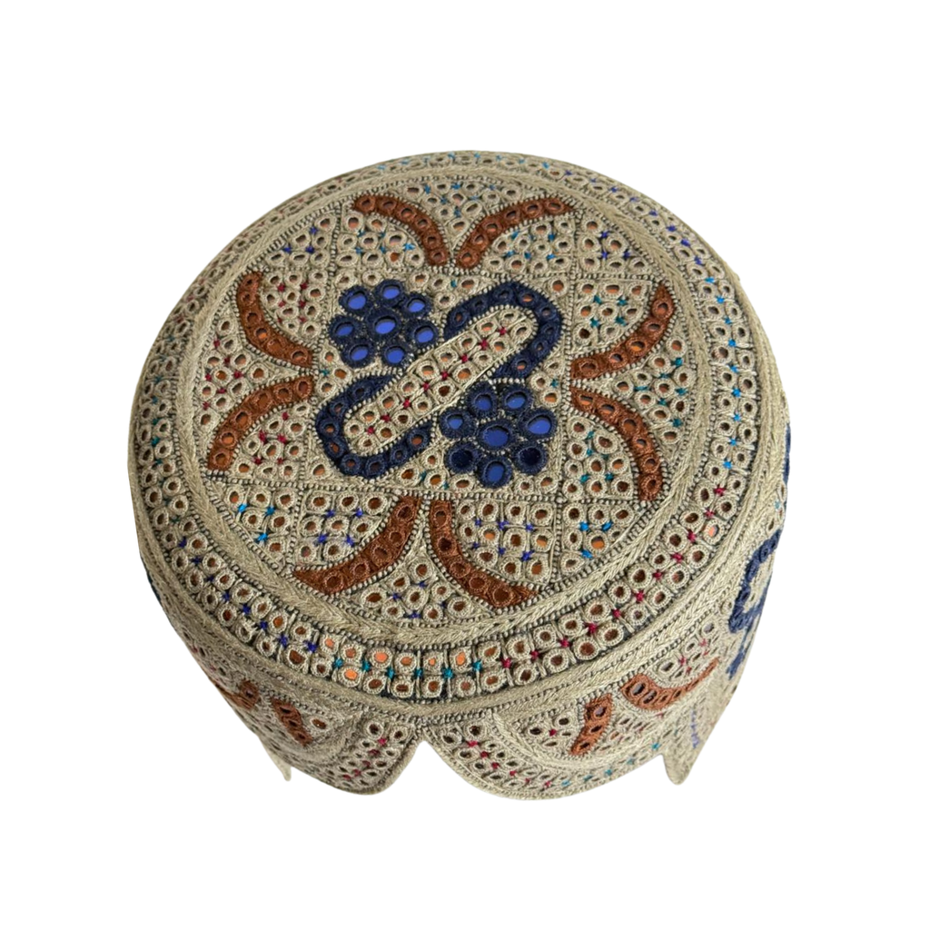 Light Brown Sindhi Topi -  Traditional Design - Blue Shade - Nasir Bhai