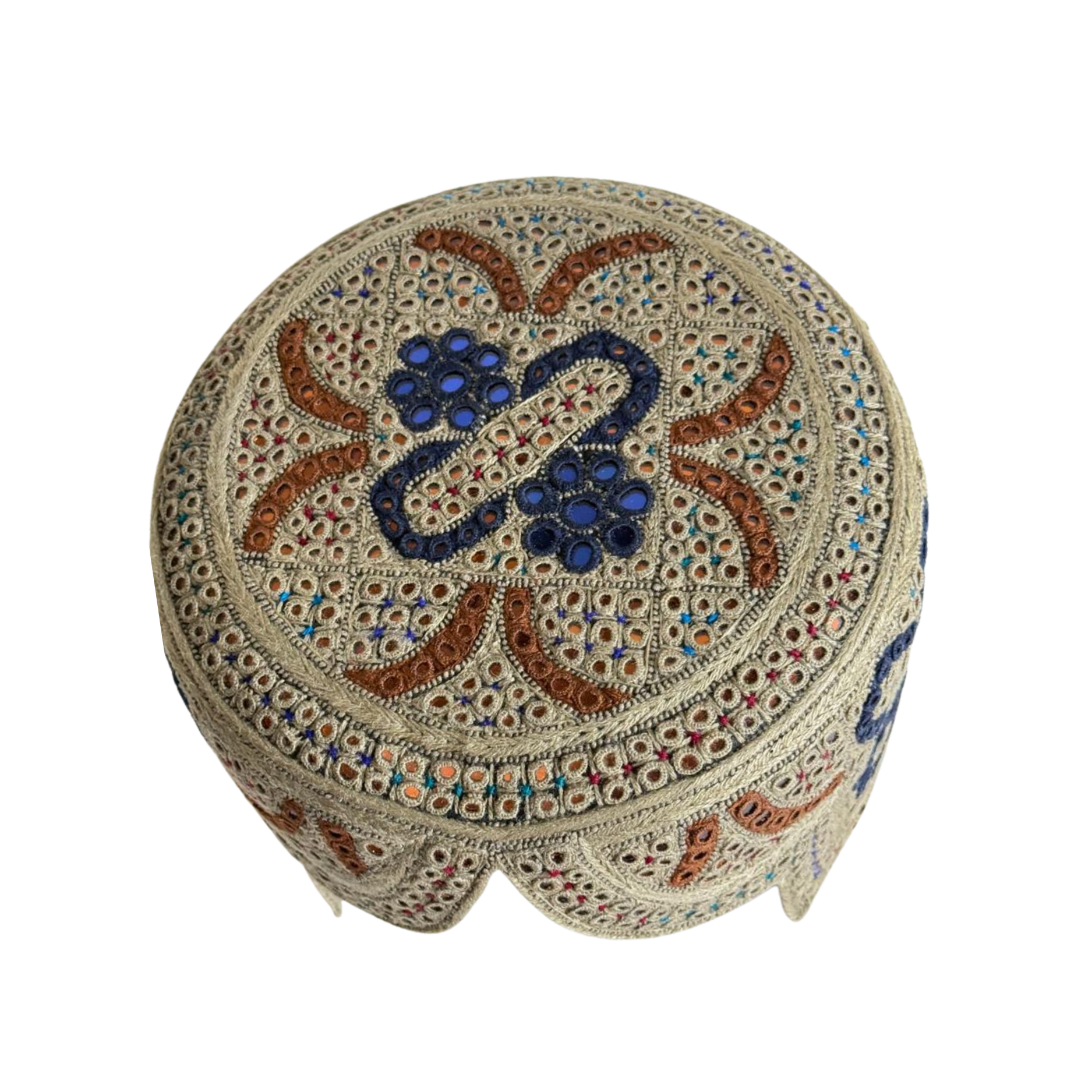 Light Brown Sindhi Topi -  Traditional Design - Blue Shade - Nasir Bhai