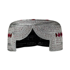 White Sindhi Topi - Pink Stitching - Maroon And Red Tikki - Raja Cap