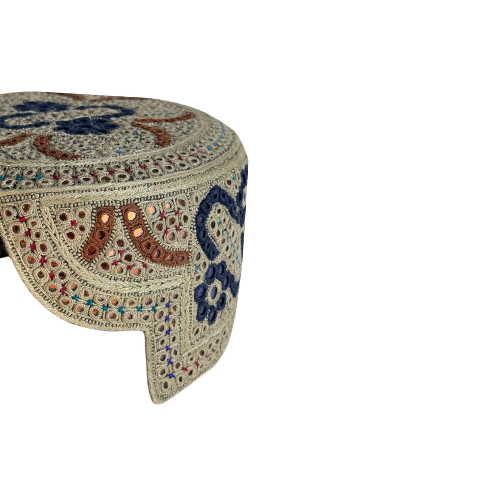 Light Brown Sindhi Topi -  Traditional Design - Blue Shade - Nasir Bhai