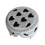 White Sindhi Topi - Heart Design - Blue Shade - Nasir Bhia
