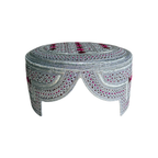 White Sindhi Topi - Pink Stitching - Maroon and Pink Tikki - Raja Cap