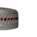 White Sindhi Topi - Pink And Purple Tikki - Pink Stitching - Raja Cap