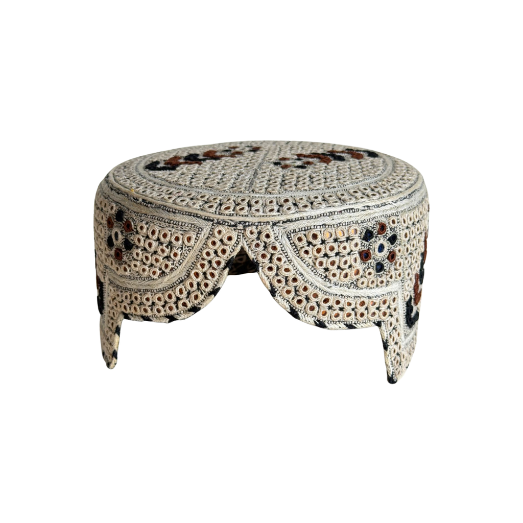 White Sindhi Topi - Flower Design - Blue Shade - Nasir Bhai