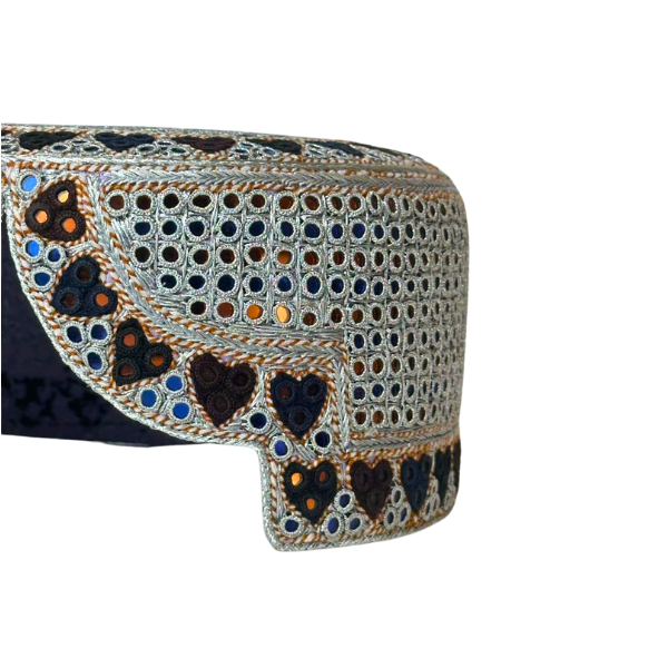 Silver Sindhi Topi - Heart Design - Golden Shade - Nasir Bhai