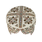 White Balochi Topi - Flower Design - Blue Shade - Nasir Bhai