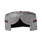 White Sindhi Topi - Pink Stitching - Dark Maroon And Pink Tikki - Raja Cap