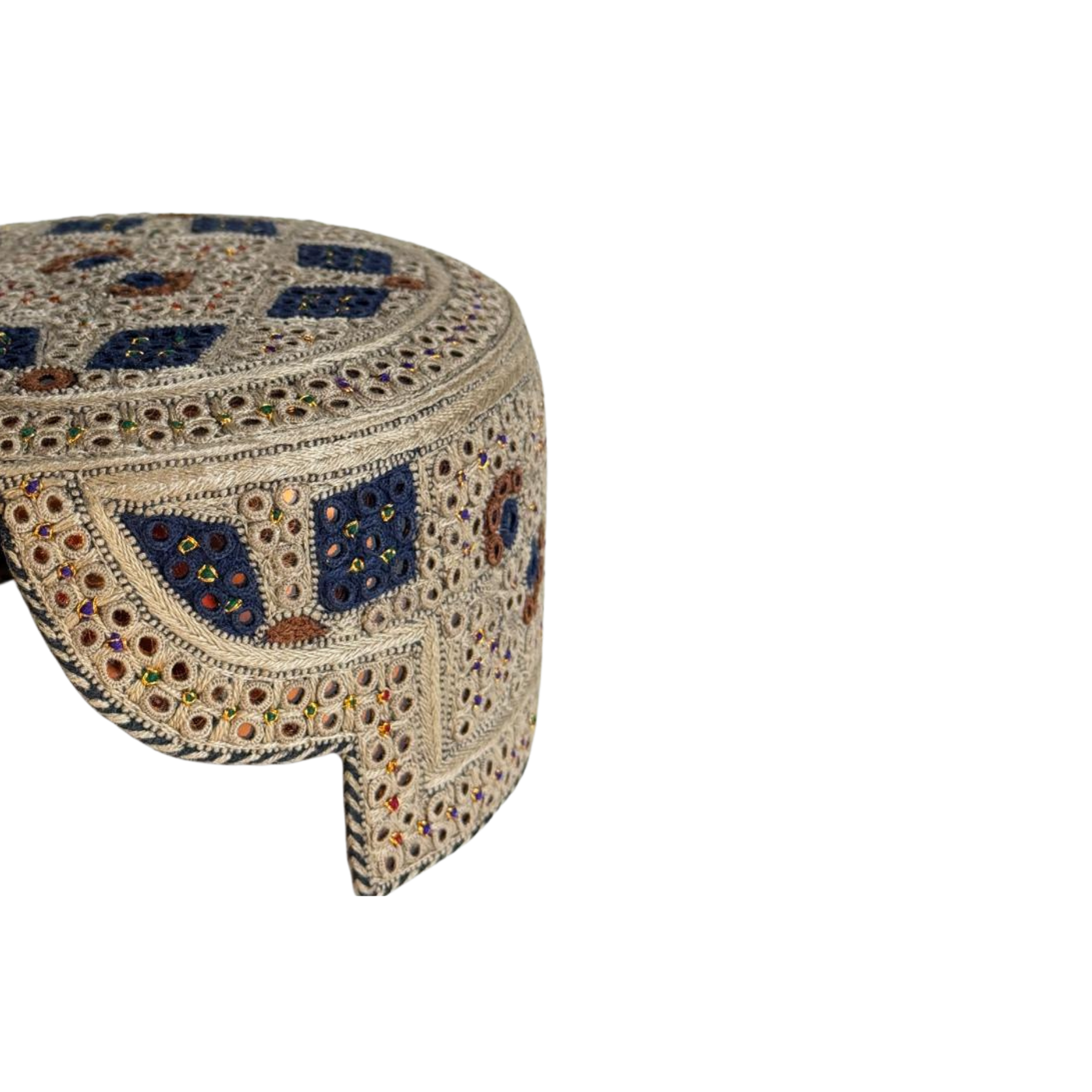 Light Brown Sindhi Topi - Traditional Design - Blue Shade - Nasir Bhai