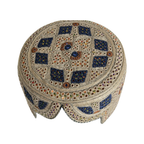 Light Brown Sindhi Topi - Traditional Design - Blue Shade - Nasir Bhai