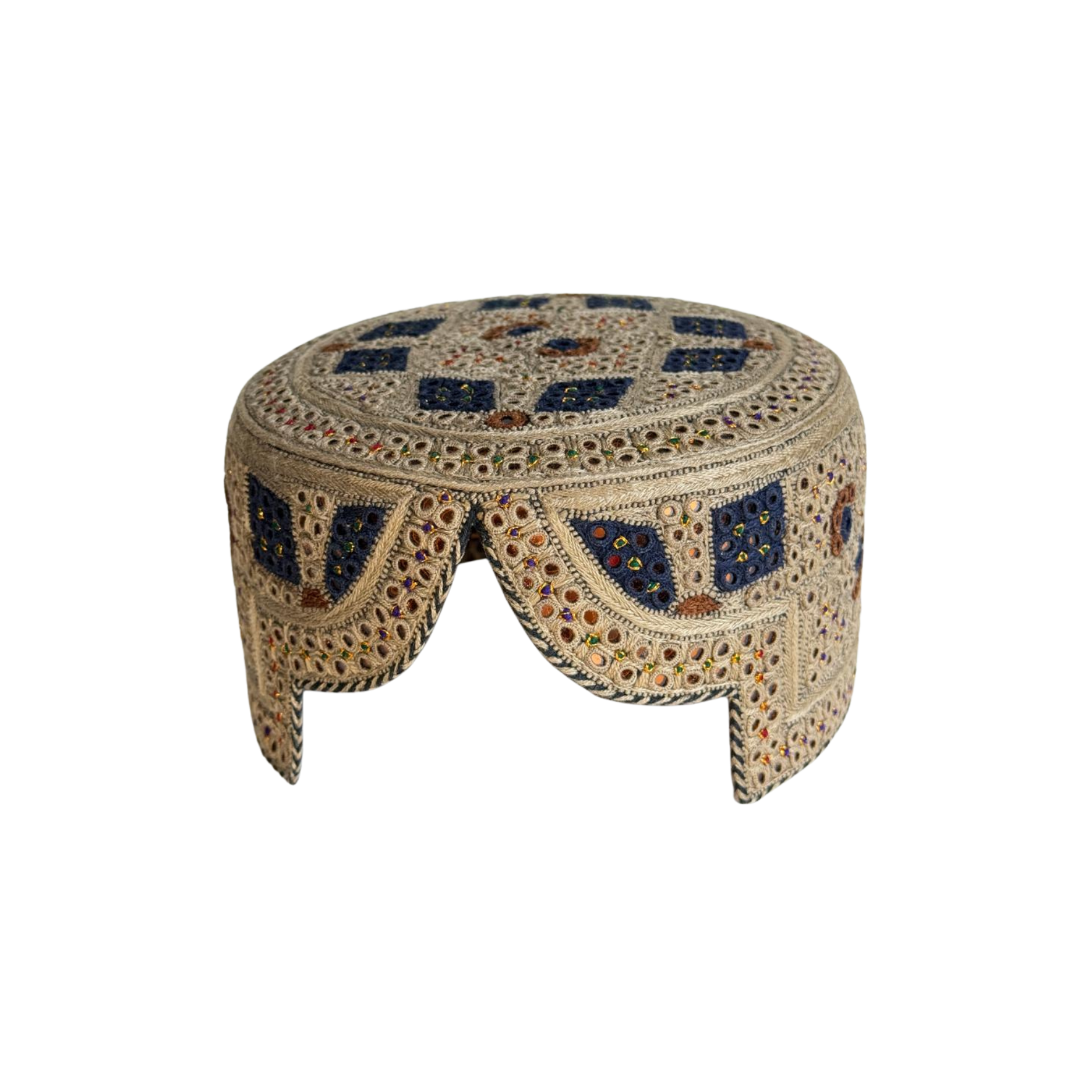 Light Brown Sindhi Topi - Traditional Design - Blue Shade - Nasir Bhai