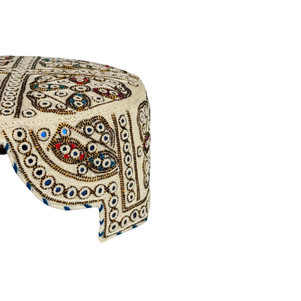 White Balochi Topi - Traditional design - Blue Shade - Nasir Bhai