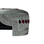 White Sindhi Topi - Pink Stitching - Red And Maroon Tikki - Raja Cap