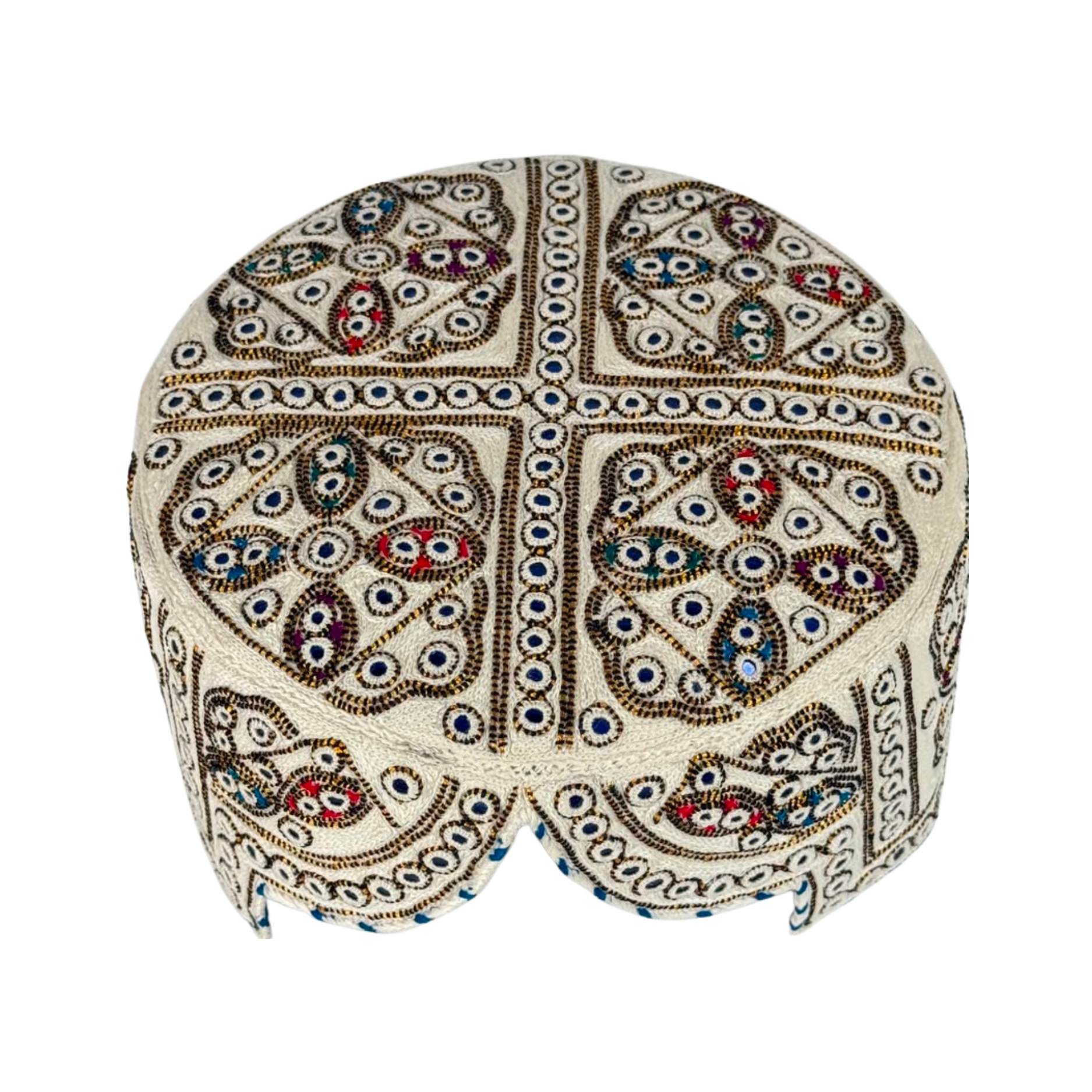 White Balochi Topi - Traditional design - Blue Shade - Nasir Bhai