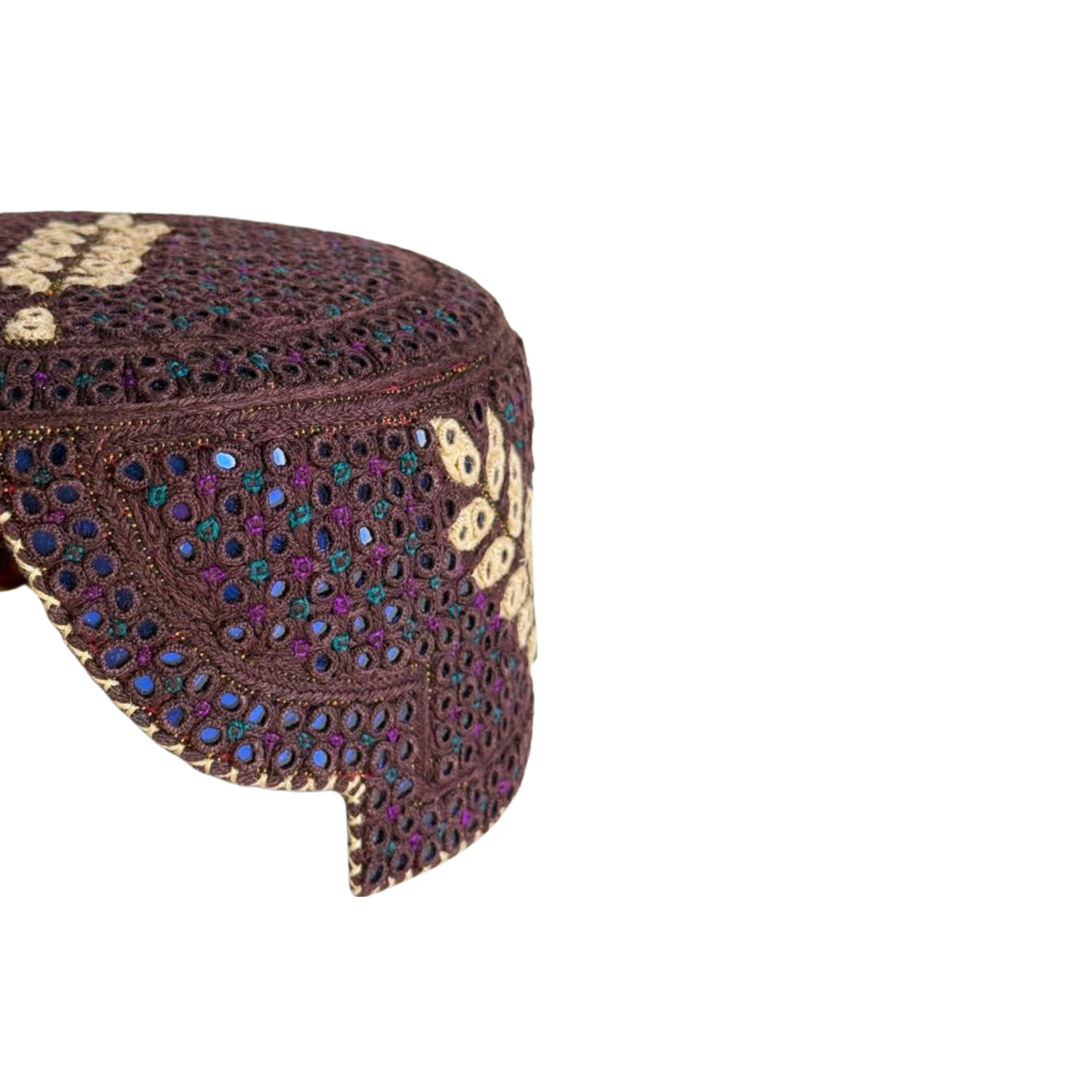 Maroon Sindhi Topi - Flower Design - Blue Shade - Nasir Bhai