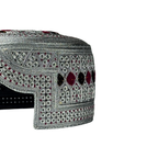 White Sindhi Topi - Pink Stitching - Purple And Pink Tikki - Raja Cap