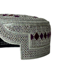 White Sindhi Topi - Pink Stitching - Purple And Maroon Tikki - Raja Cap