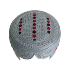 White Sindhi Topi - Pink Stitching - Brown and Pink Tikki - Raja Cap