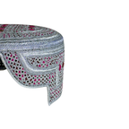 White Sindhi Topi - Stitching Pink and Brown -  Brown and Pink Tikki - Raja Cap