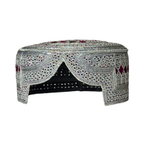 White Sindhi Topi - Pink Stitching - Maroon And Dary Maroon Tikki - Raja Cap