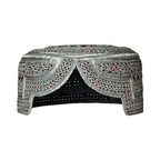 White Sindhi Topi - Maroon Stitching - Small RedAnd Maroon Tikki - Raja Cap