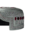 White Sindhi Topi - Pink Stitching - Black And Maroon Tikki - Raja Cap