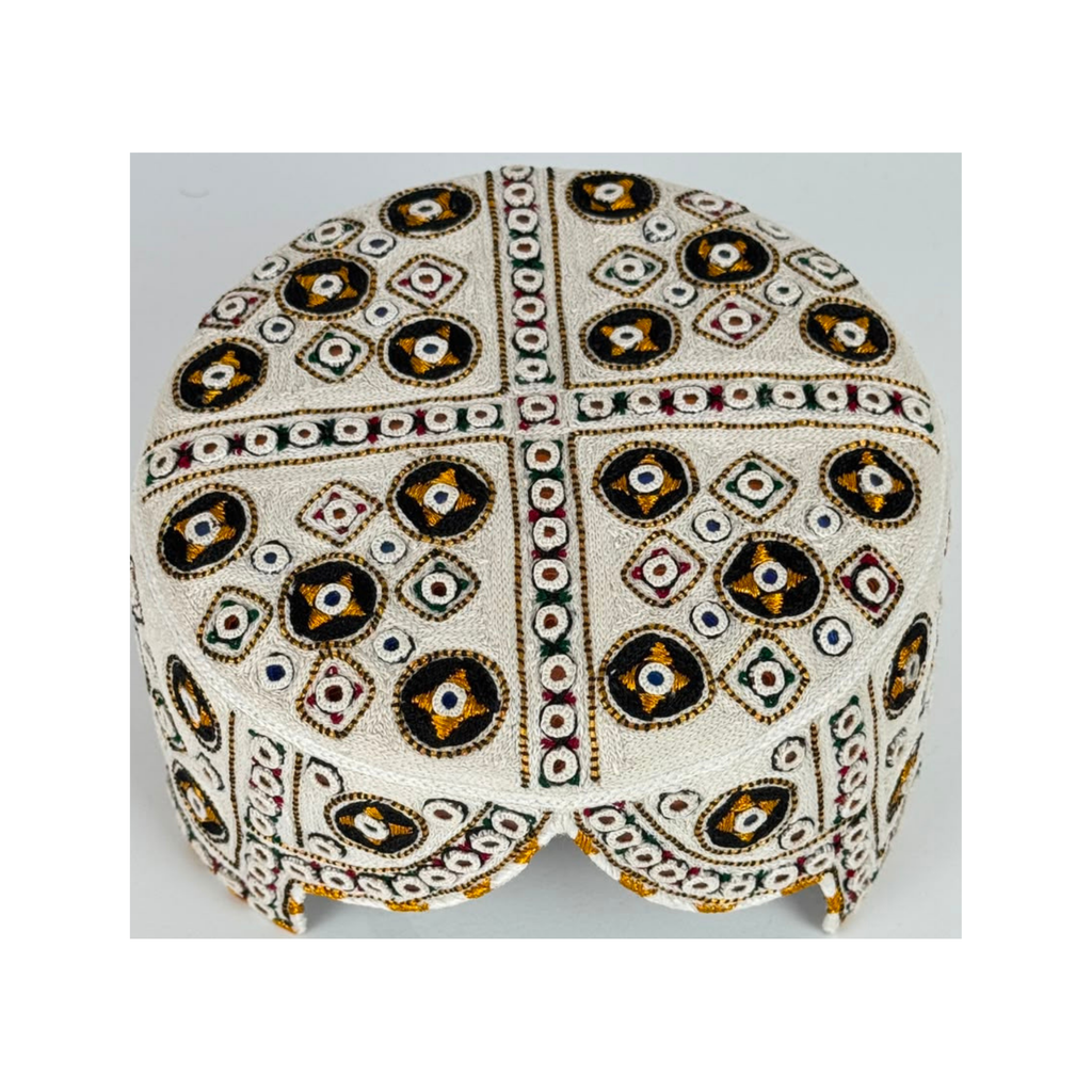 White Balochi Topi - Traditional design - Blue Shade - Nasir Bhai
