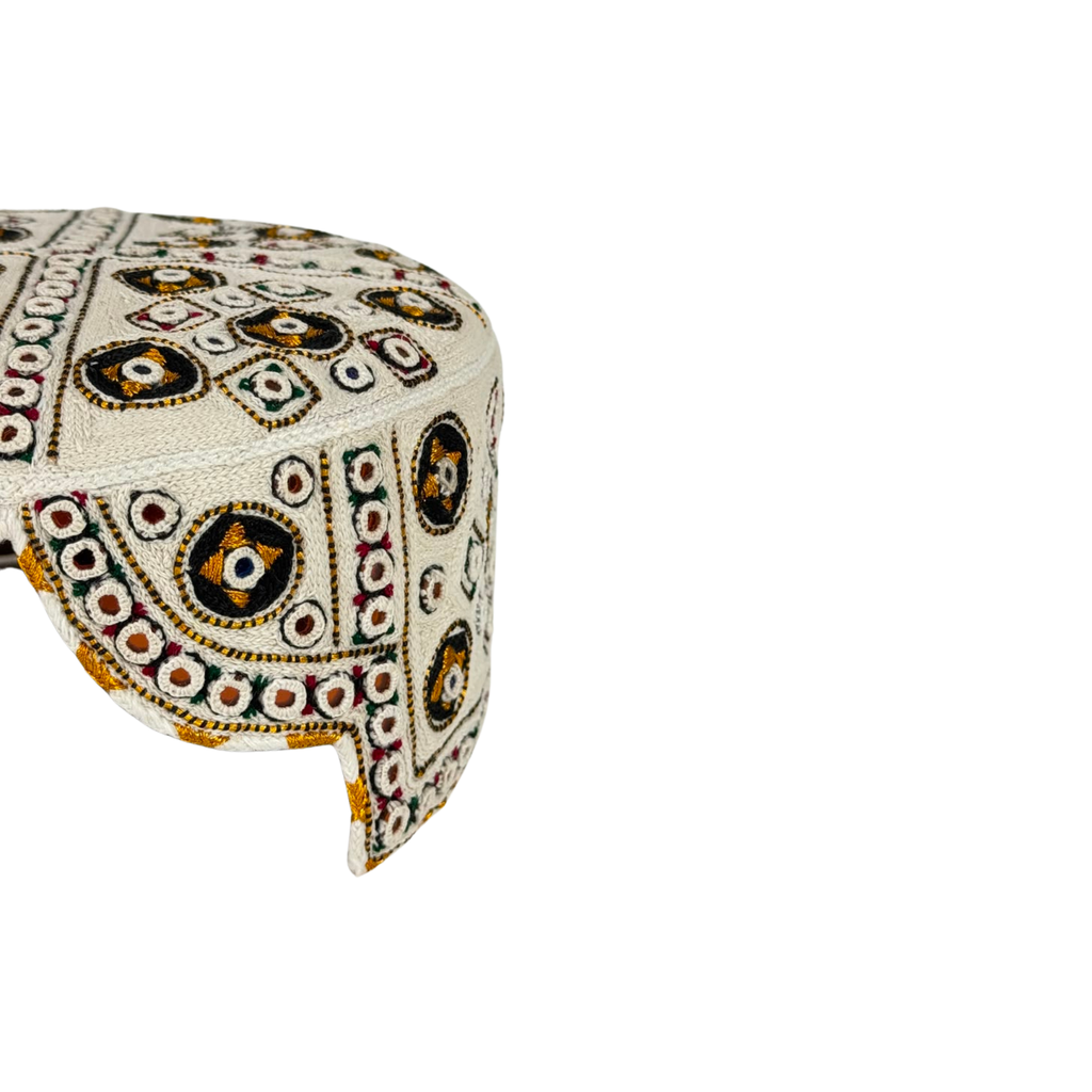 White Balochi Topi - Traditional design - Blue Shade - Nasir Bhai