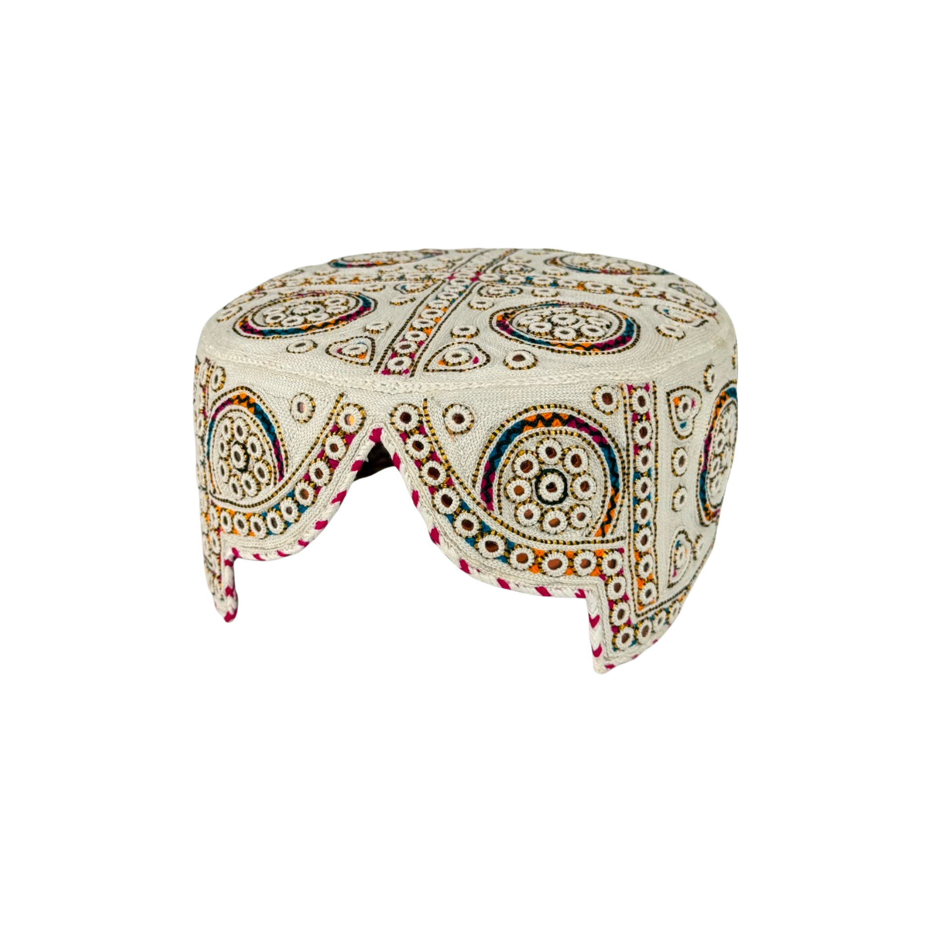 White Balochi Topi - Traditional design - Golden Shade - Nasir Bhai