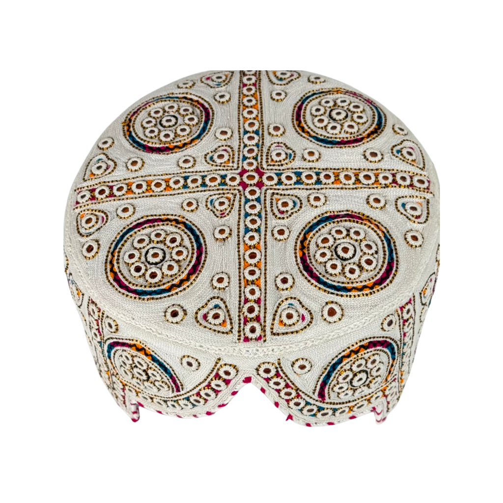 White Balochi Topi - Traditional design - Golden Shade - Nasir Bhai