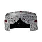 White Sindhi Topi - Maroon Stitching - Purple And Maroon Tikki - Raja Cap