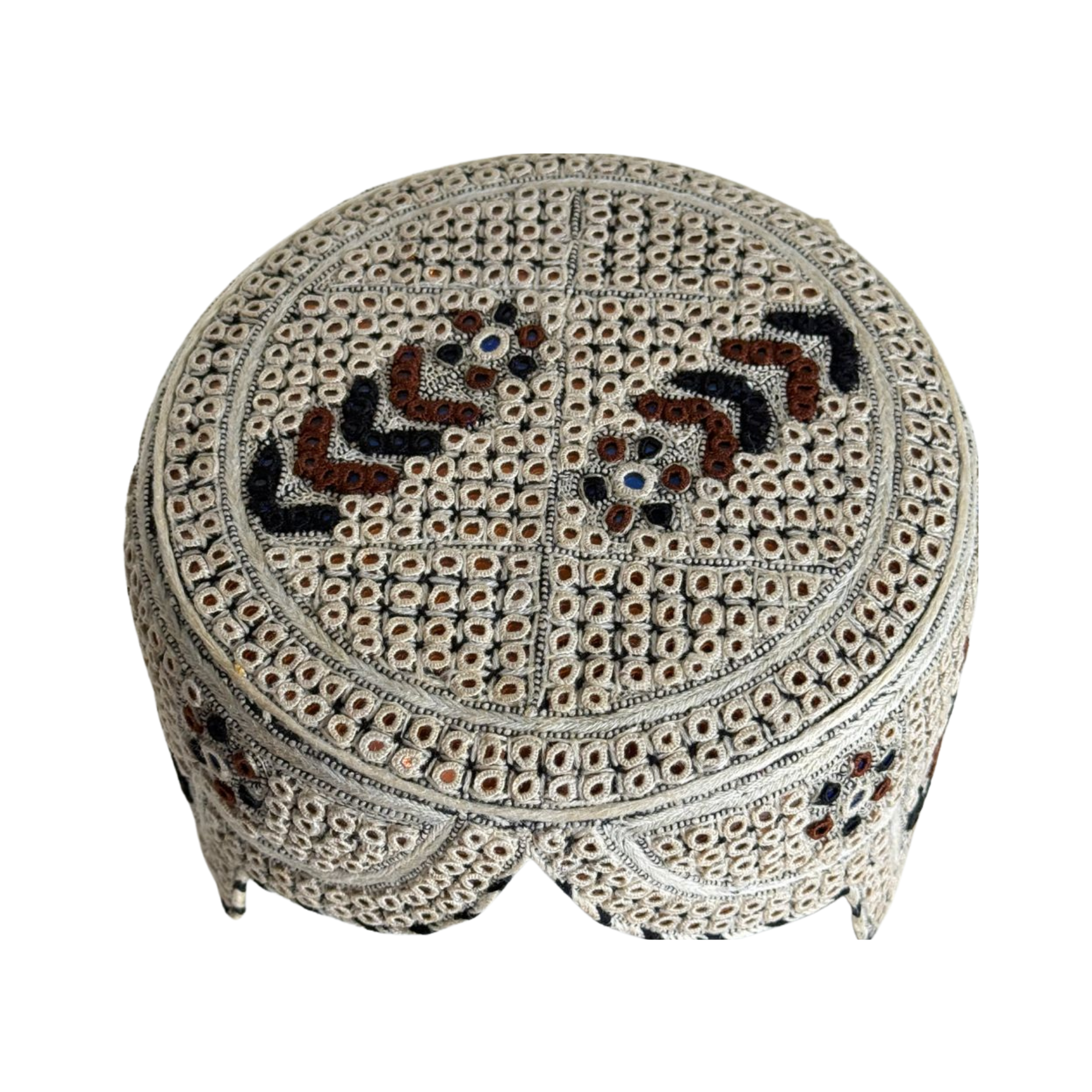White Sindhi Topi - Flower Design - Blue Shade - Nasir Bhai
