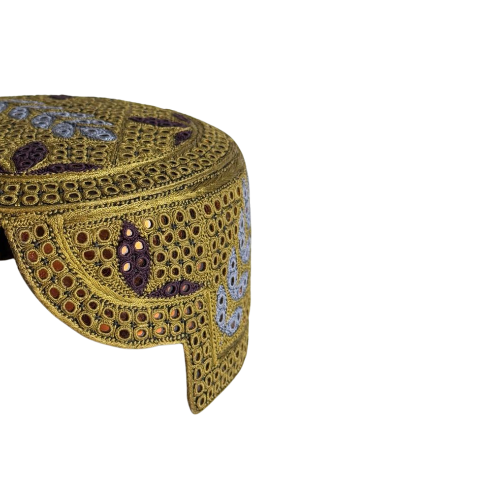 Golden Sindhi Topi - Flower Design - Golden Shade - Nasir Bhai