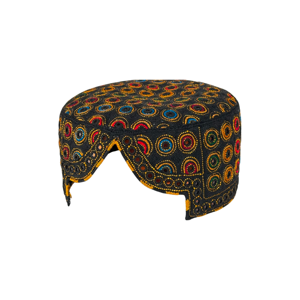 Black Balochi Topi - Traditional design - Golden Shade - Nasir Bhai